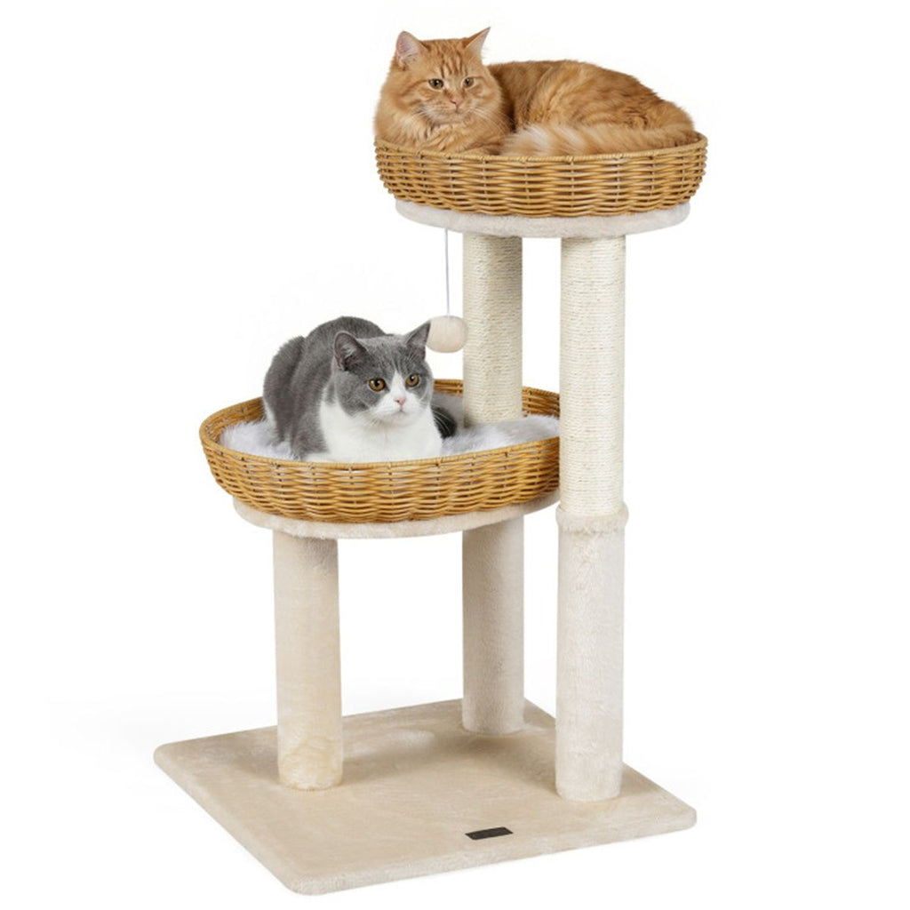 Multi-Level Cat Tree with 2 Wicker Baskets & Sisal Scratching Posts Indoor Cat Tower