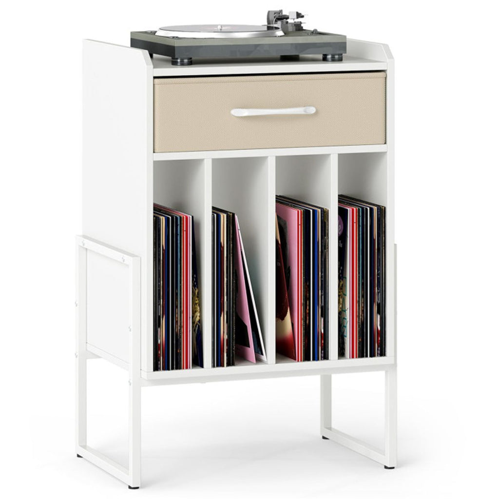 Multi-Purpose Record Player Stand with Drawer and Record Holder-White