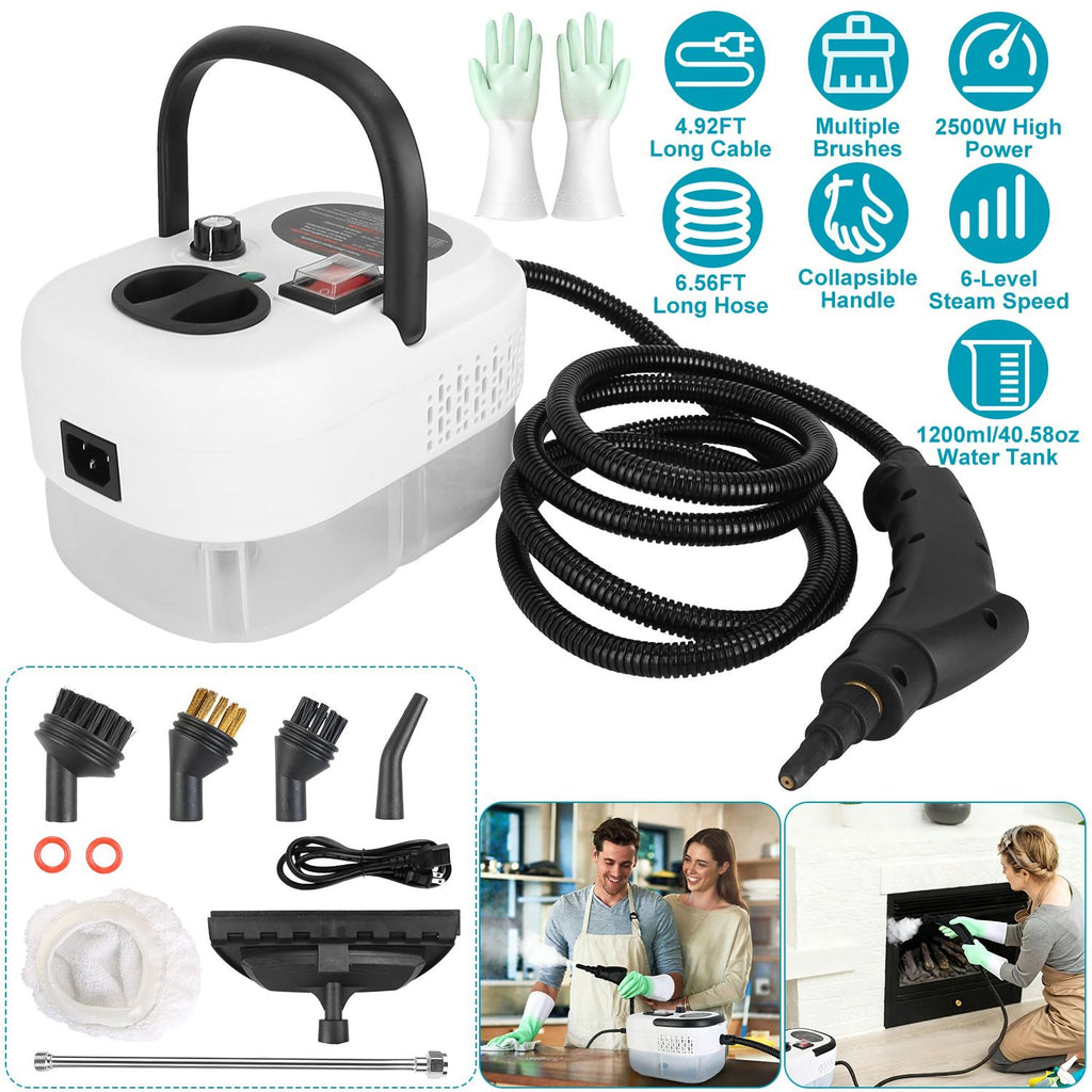 Multi-Surface Steam Cleaning Machine 6 Steam Output Settings Complete Accessory Kit Nylon Steel Brushes Glass Scraper Extension Wand, 1200ml Water Tank Fold Carry Handle for Home Car Cleaning