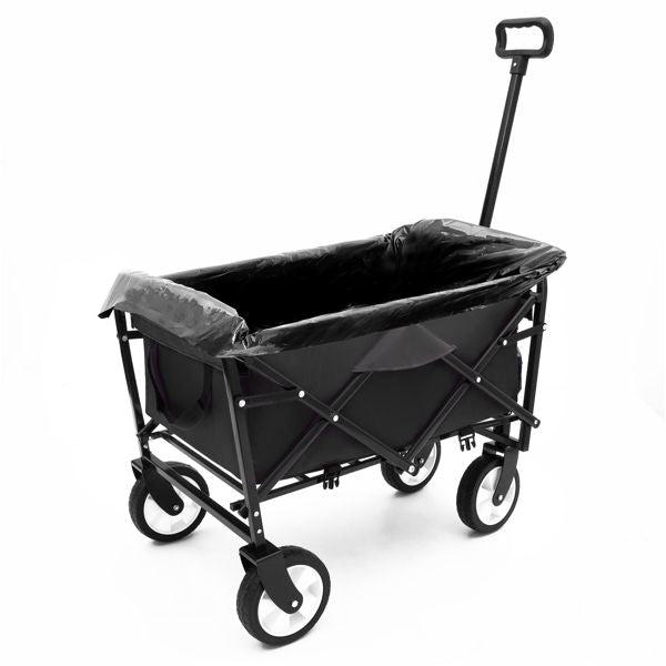 Multi-use Bag Collapsible Foldable Wagon Cart Beach Wagon Heavy Duty Utility Cart Utility Wagon Grocery Cart for for Camping ,3pcs plastic Liner bag /Cover ,black