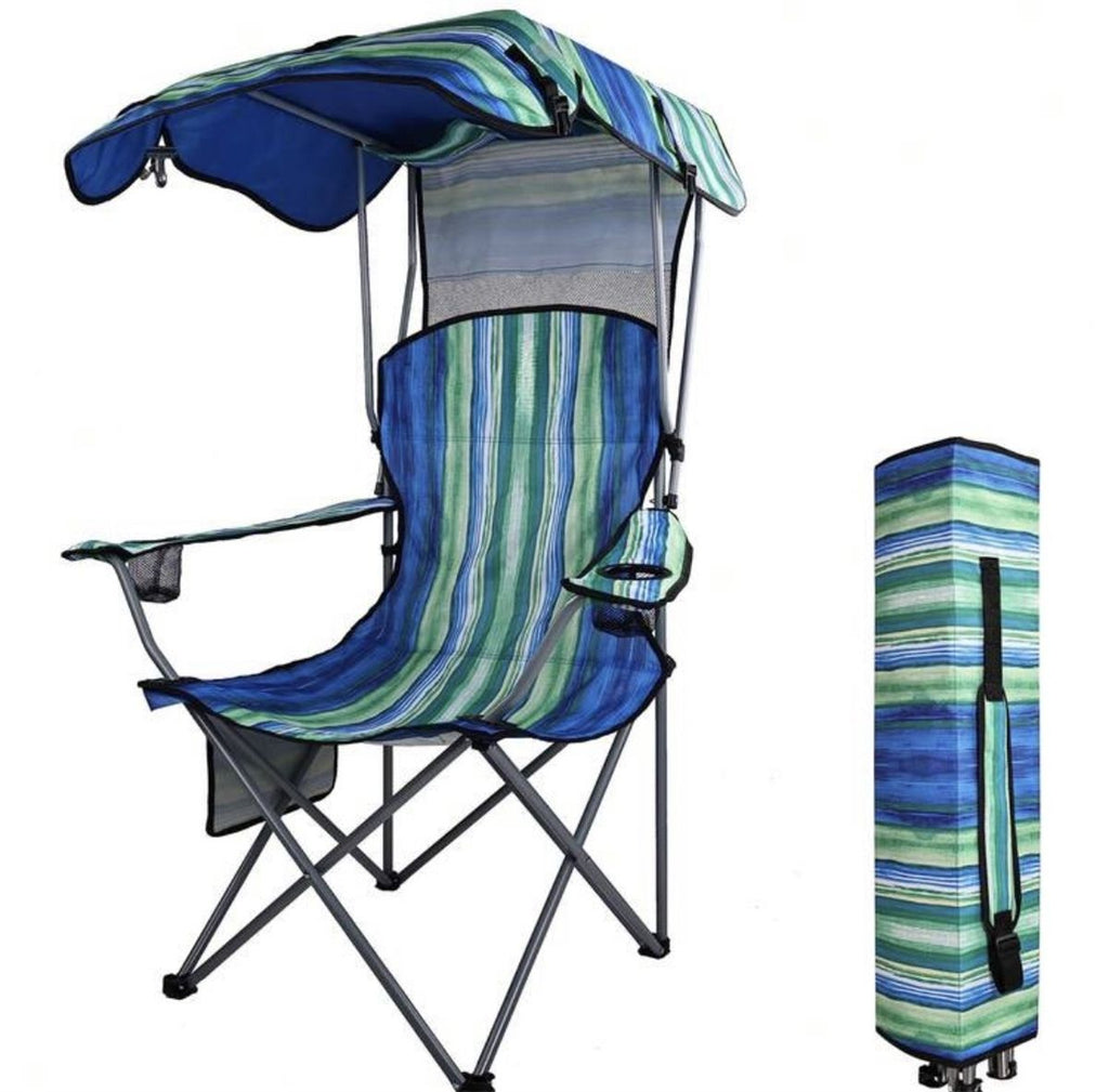 Multicolor Camp Chairs With Shade CanopyFolding Camping Recliner With Carrying Bag