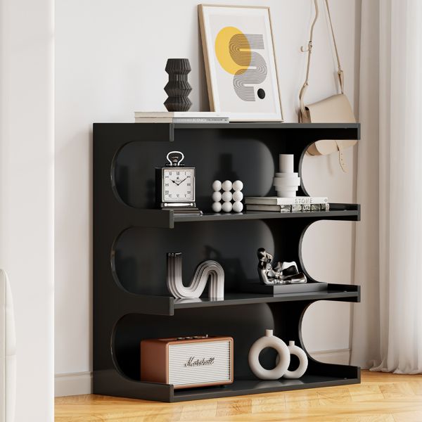 Multifunctional 4-Tier Black Book Shelf & Coffee Table for Living Room Bedroom Dining Room Study Entryway, Creative Furniture Floor Bookshelf, Minimalist Organizer Storage Shelves