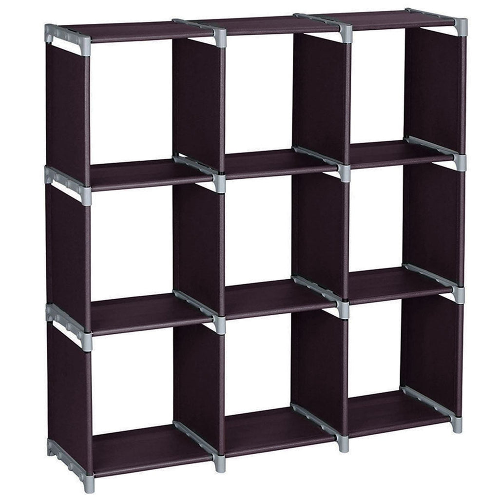 Multifunctional Assembled 3 Tier 9 Compartment Storage Shelves Closet Organizer Shelf Bookcase Bookshelf Clothes Cabinets Storage Dark Brown (9 Cubes) RT