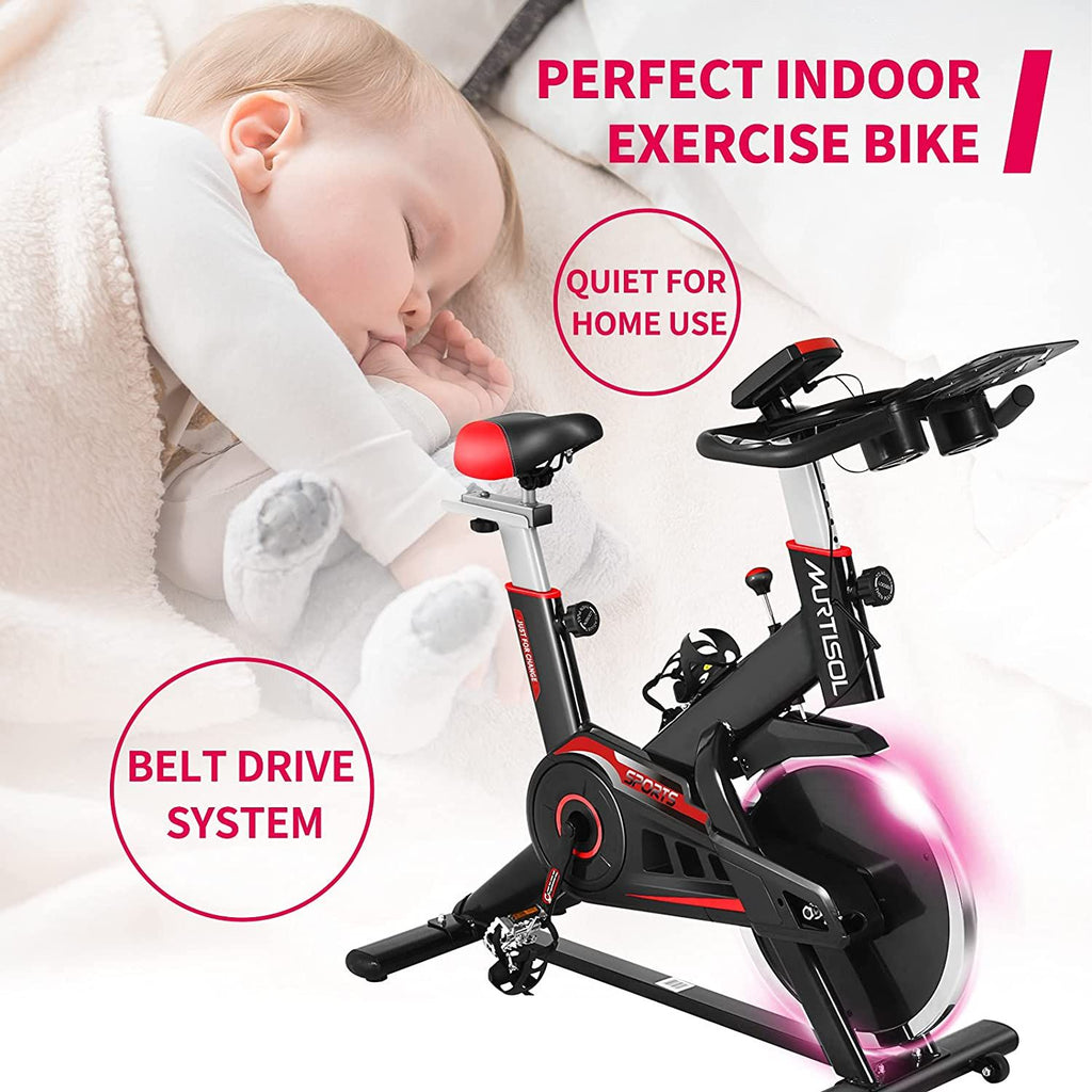 Murtisol Indoor Cycling Stationary Bike,Exercise Bike with Adjustable Seat,Belt Drive,LCD Display,28.7 LBS Cast Iron flywheel Flywheel,264lbs Weight Capacity,for Home Gym Use RT
