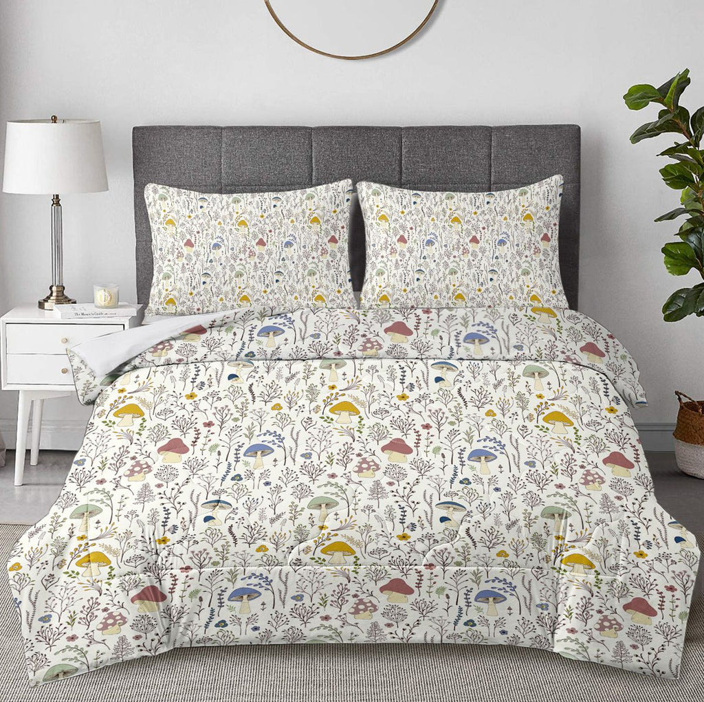 Mushroom Decoration Pattern Duvet Cover Set 3 Pieces Queen Size Soft Bedding Set With 2 Pilowcases with Zipper Closure for Home Bedroom for All Seasons(temu can only be self-picked up)