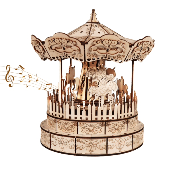 music park 3d Wooden Puzzle Carousel Music Box Handmade Assembly Model Kit Holidays Birthdays Christmas Gifts