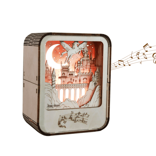 Music Park 3D Wooden Puzzles Castle Music Box Night Light DIY Crafts Model Kits Birthday and Christmas Gifts