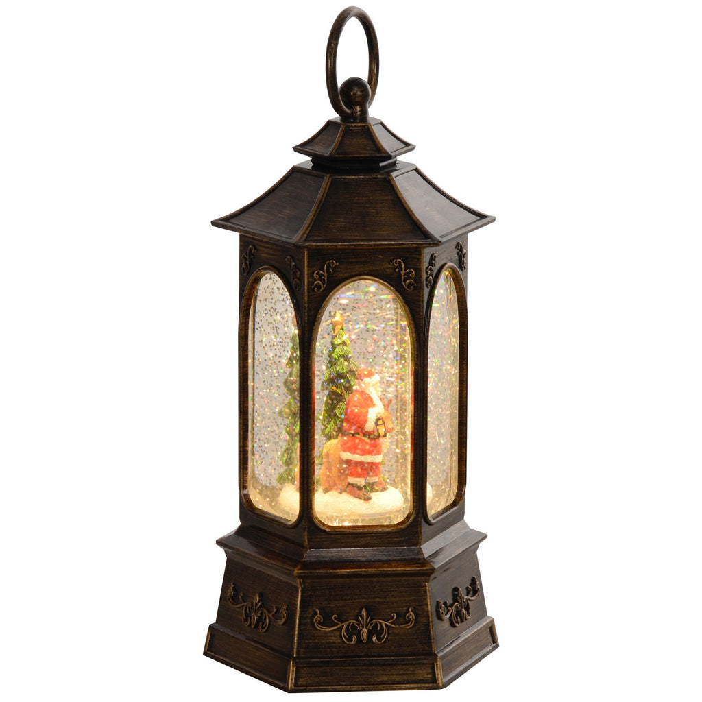 Musical Snow Globes, Swirling Glitter Christmas Globes Latern, Christmas Decoration with Battery Operated Lighted, Bronze