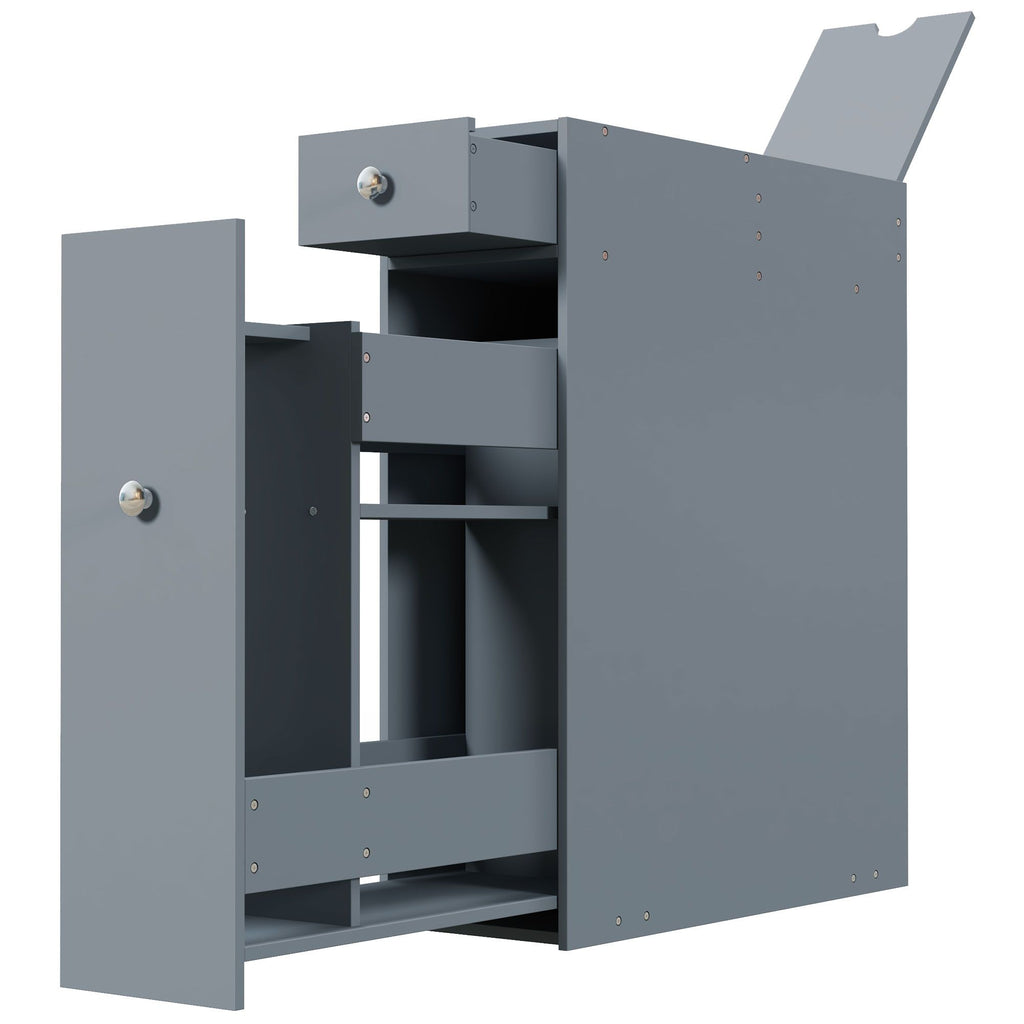Narrow Bathroom Floor Cabinet Space Saver Organizer with Drawers Toilet Paper Holder,Gray