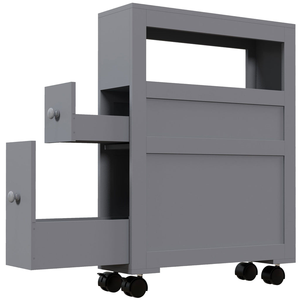 Narrow Bathroom Storage Cabinet Space Saving Toilet Paper Holder with Drawers Rolling Wheels,Gray