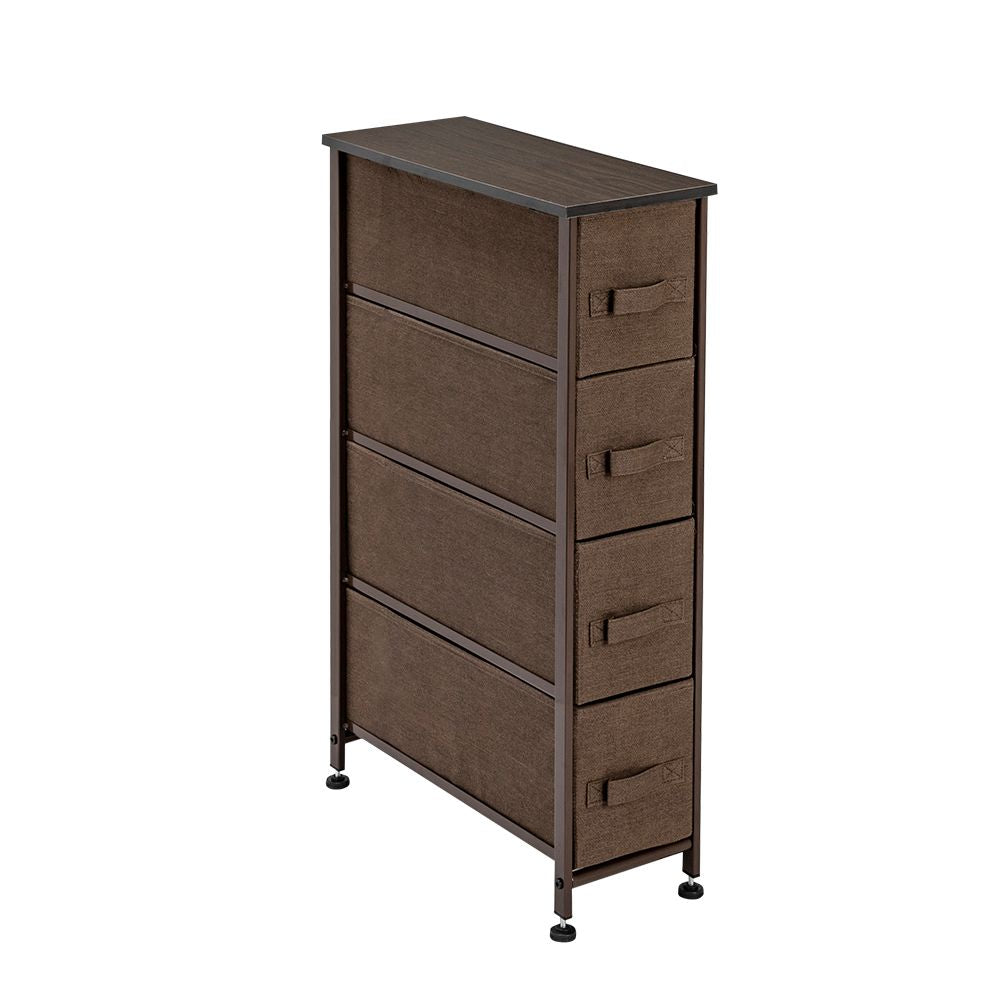 Narrow Dresser, Vertical Storage Unit With 4 Fabric Drawers, Metal Frame, Slim Storage Tower, 7.9" Width, For Living Room, Kitchen, Small Space, Gap, Brown