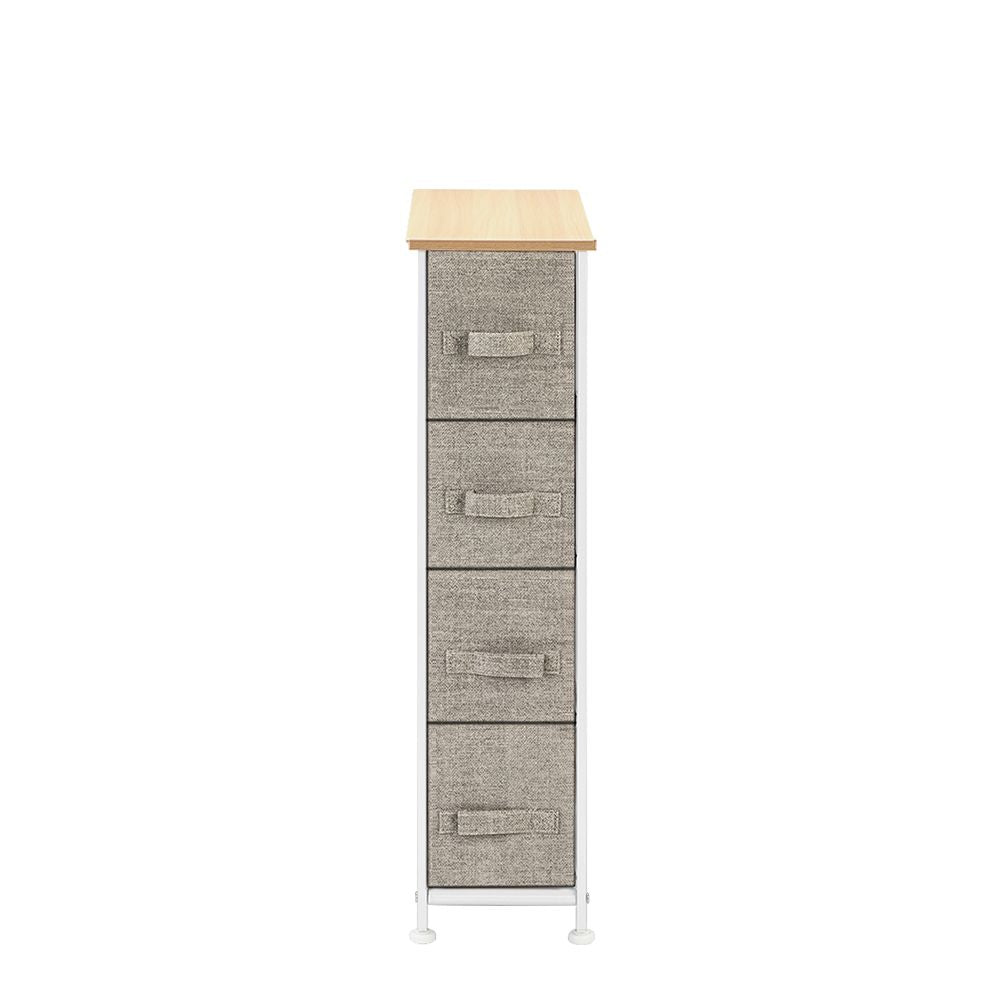 Narrow Dresser, Vertical Storage Unit With 4 Fabric Drawers, Metal Frame, Slim Storage Tower, 7.9" Width, For Living Room, Kitchen, Small Space, Gap, Brown
