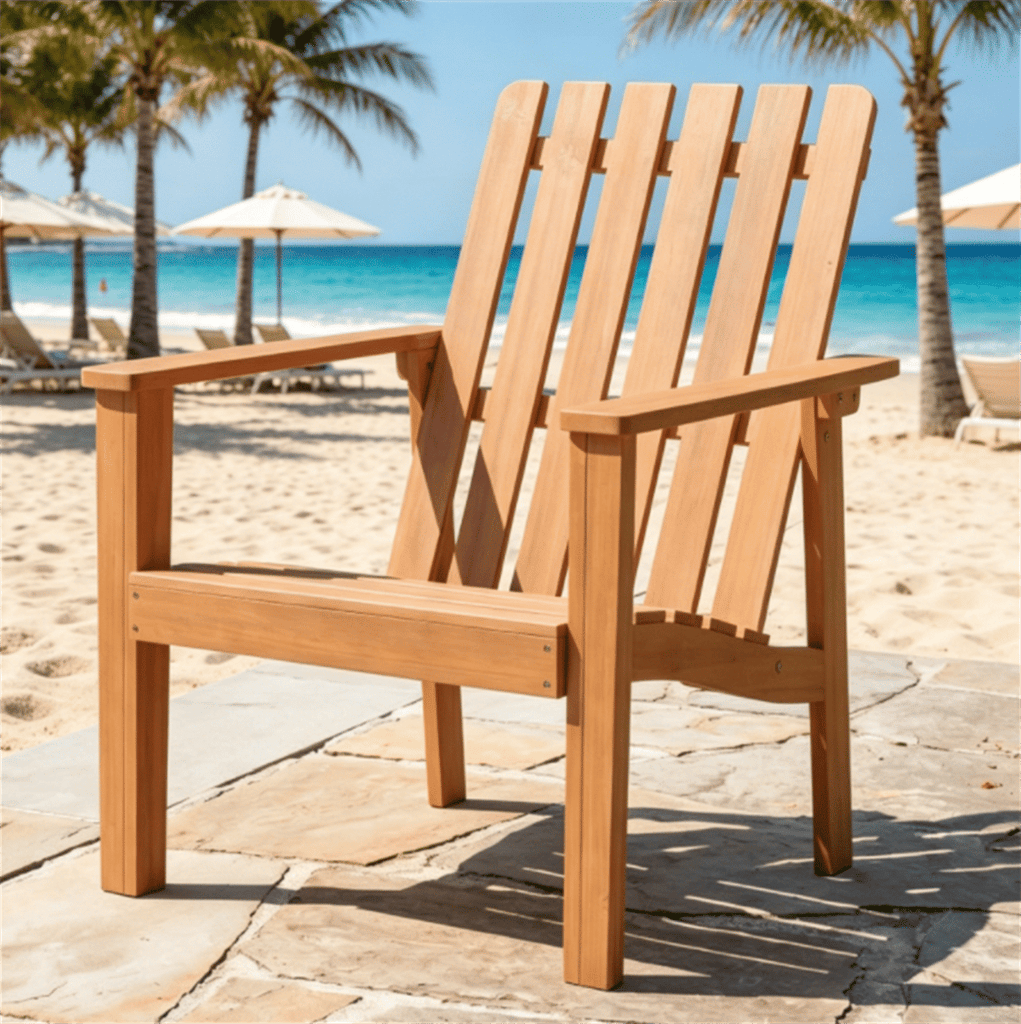 Natural Finish Acacia Wood Adirondack Chair, Ergonomic Backrest & Extra Armrests Heavy Duty Outdoor Lounge Chair for Garden Lawn Gathering