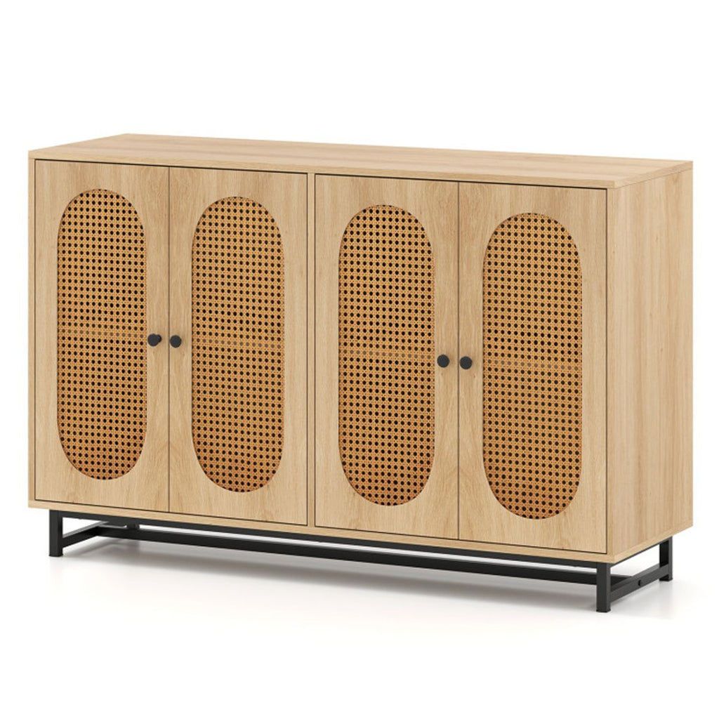Natural PE Rattan Large Buffet Sideboard (50"), 4-Door Design with Removable Adjustable Shelves