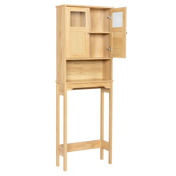 Natural wood color, particleboard with melamine veneer and rattan finish, 60*22*170cm, double doors, toilet cabinet