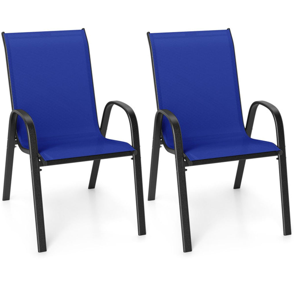 Navy 2 Pack Stackable Patio Dining Chairs, Ergonomic Steel Frame Breathable Fabric Outdoor Chairs 330 LBS Capacity