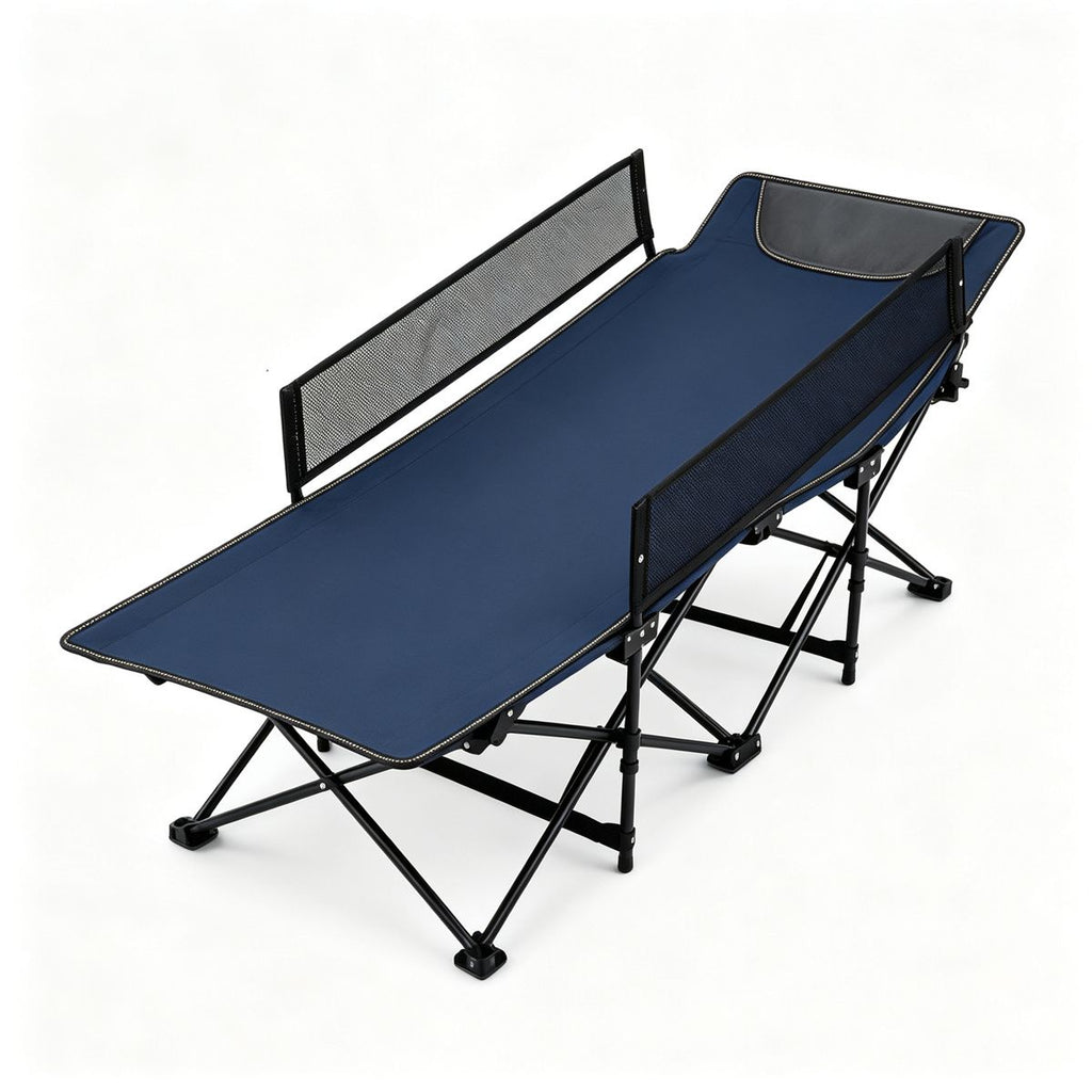 Navy No-Assembly Portable Toddler Camping Bed, Elevated Foldable Kids Sleepover Cot with Anti-Roll Mesh Baffles Stable Support Frame, Lightweight Travel Sleeping Bed for Daycare Home Outdoor Camping