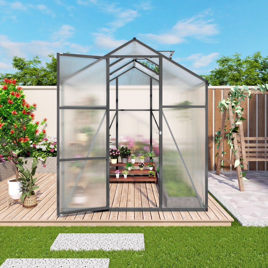 Newly marketed Gain height windproofaluminum greenhouse 6x6 FT Polycarbonate Greenhouse Raised Base and Anchor Aluminum Heavy Duty Walk-in Greenhouses for Outdoor Backyard in All Season