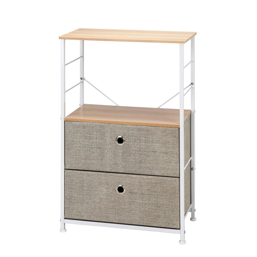 Nightstand 2-Drawer Shelf Storage - Bedside Furniture & Accent End Table Chest For Home, Bedroom, Office, College Dorm, Steel Frame, Wood Top, Easy Pull Fabric Bins