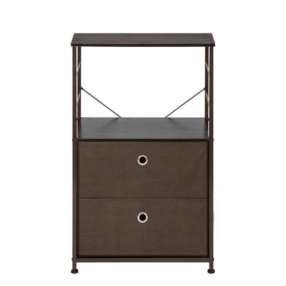 Nightstand 2-Drawer Shelf Storage - Bedside Furniture & Accent End Table Chest For Home, Bedroom, Office, College Dorm, Steel Frame, Wood Top, Easy Pull Fabric Bins
