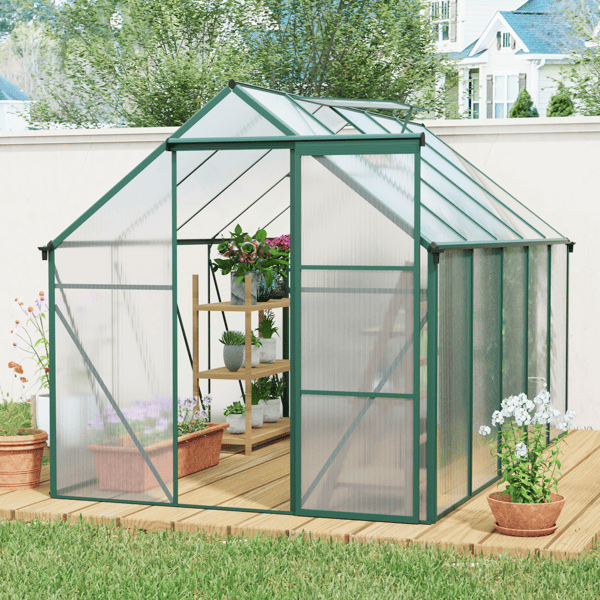 No provide self pick-up 6X10FT Polycarbonate Greenhouse Raised Base and Anchor Aluminum Heavy Duty Walk-in Greenhouses for Outdoor Backyard in All Season