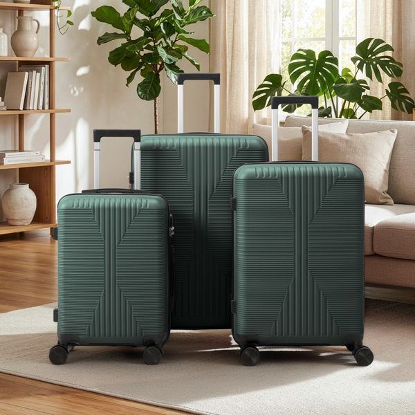 Non-TSA approved combination lock, three-in-one PP trolley suitcase, 20in, 24in, 28in, dark green