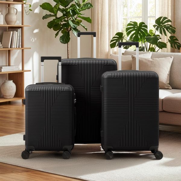 Non-TSA approved combination lock, three-in-one PP trolley suitcase, 20in, 24in, 28in, PP material, black