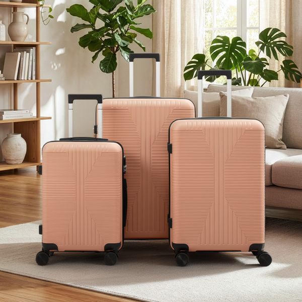 Non-TSA customs lock, 3-in-1 PP trolley suitcase, 20in, 24in, 28in, Pink