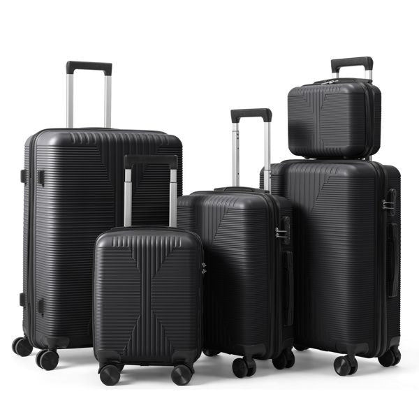 Non-TSA customs lock 5-in-1 PP trolley case, 12in, 16in, 20in, 24in, 28in, PP, black