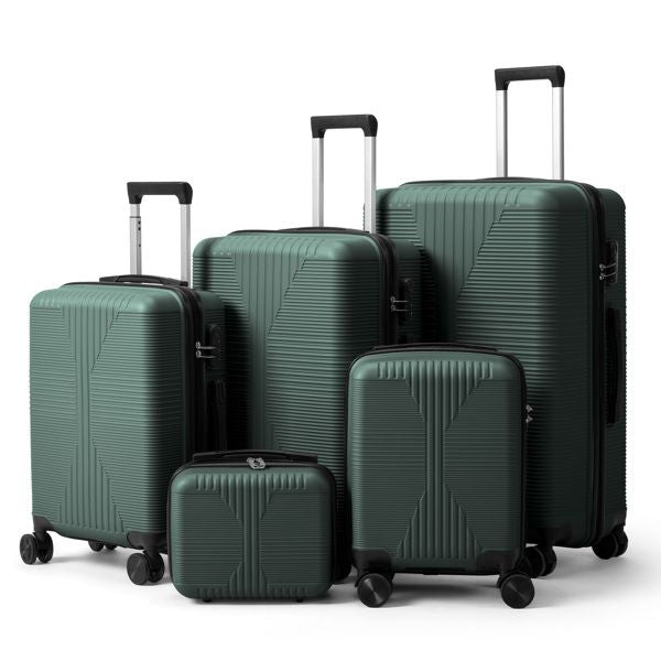 Non-TSA customs lock 5-in-1 PP trolley case, 12in, 16in, 20in, 24in, 28in, PP dark green