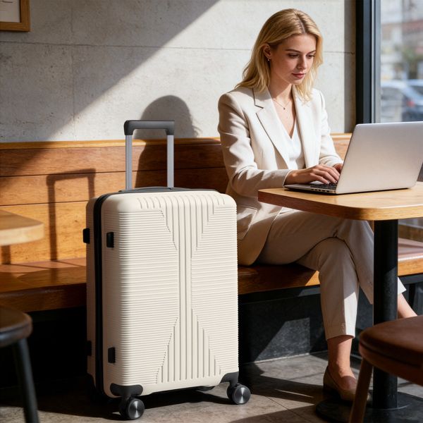 Non-TSA customs lock, single 20-inch PP trolley suitcase, 20in PP, off-white