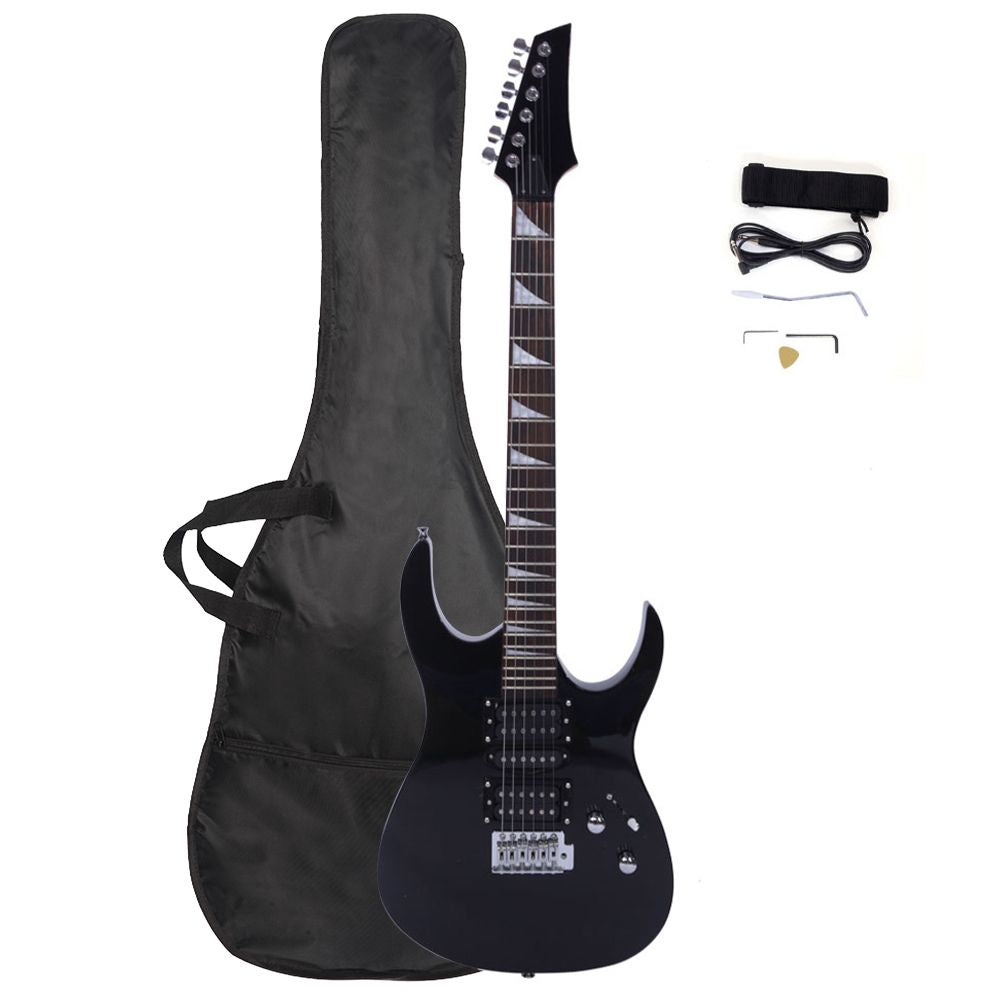 Novice Entry Level 170 Electric Guitar HSH Pickup Bag Strap Paddle Rocker Cable Wrench Tool Black