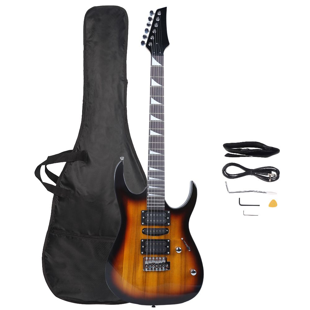 Novice Entry Level 170 Electric Guitar HSH Pickup Bag Strap Paddle Rocker Cable Wrench Tool Sunset Color