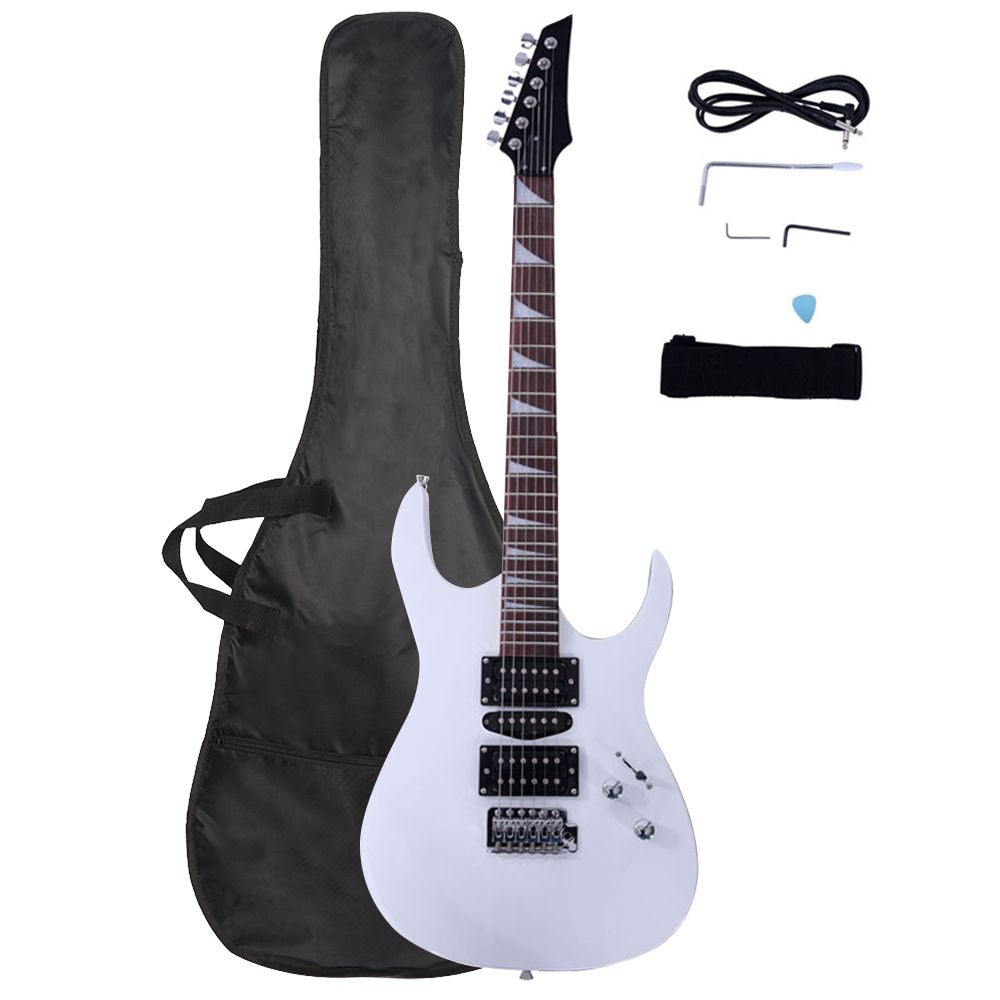 Novice Entry Level 170 Electric Guitar HSH Pickup Bag Strap Paddle Rocker Cable Wrench Tool White