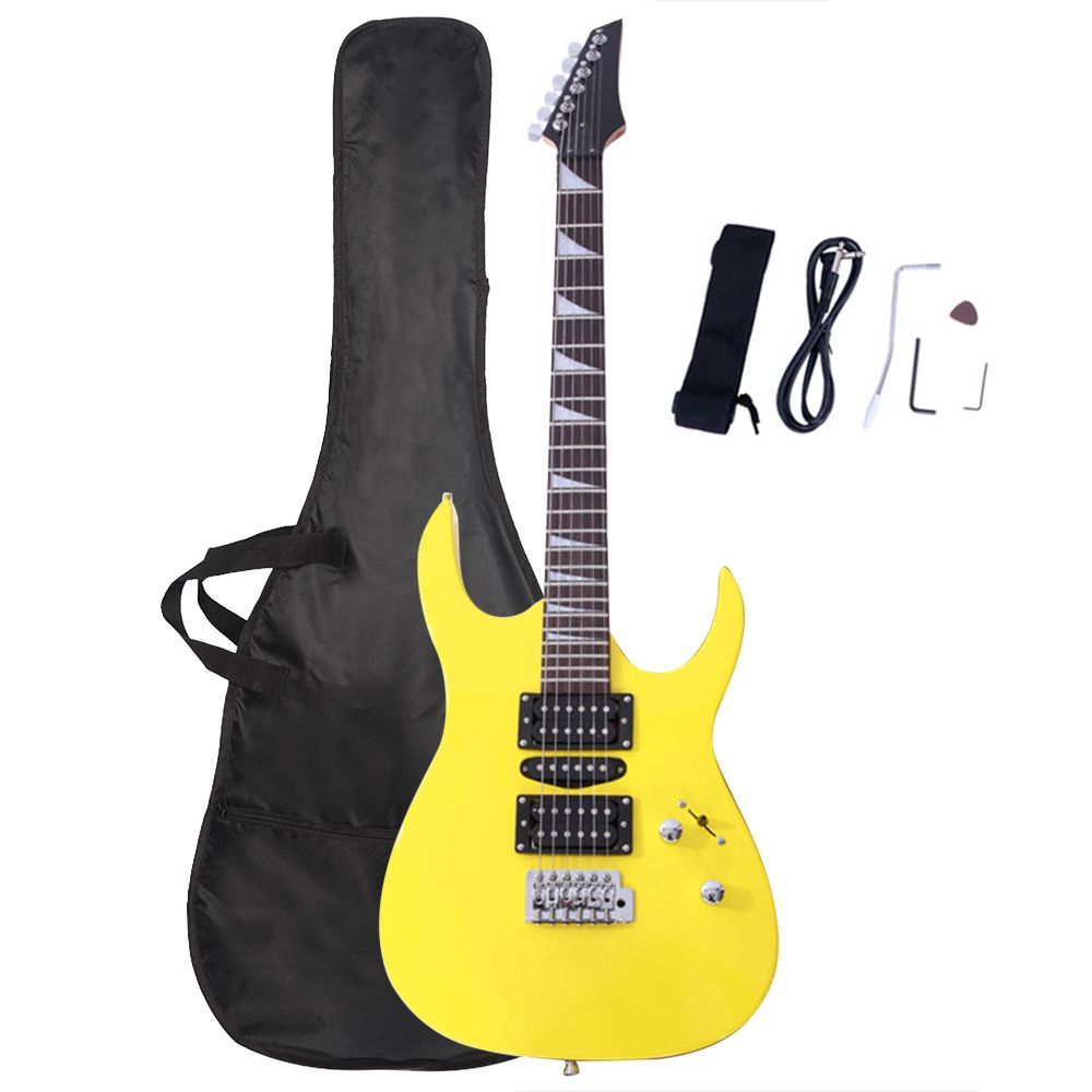 Novice Entry Level 170 Electric Guitar HSH Pickup Bag Strap Paddle Rocker Cable Wrench Tool Yellow