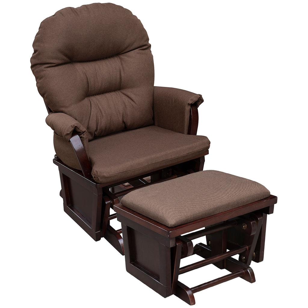 Nursery Glider Rocking Chair with Ottoman Thick Cushion Comfort Brown Wood Base