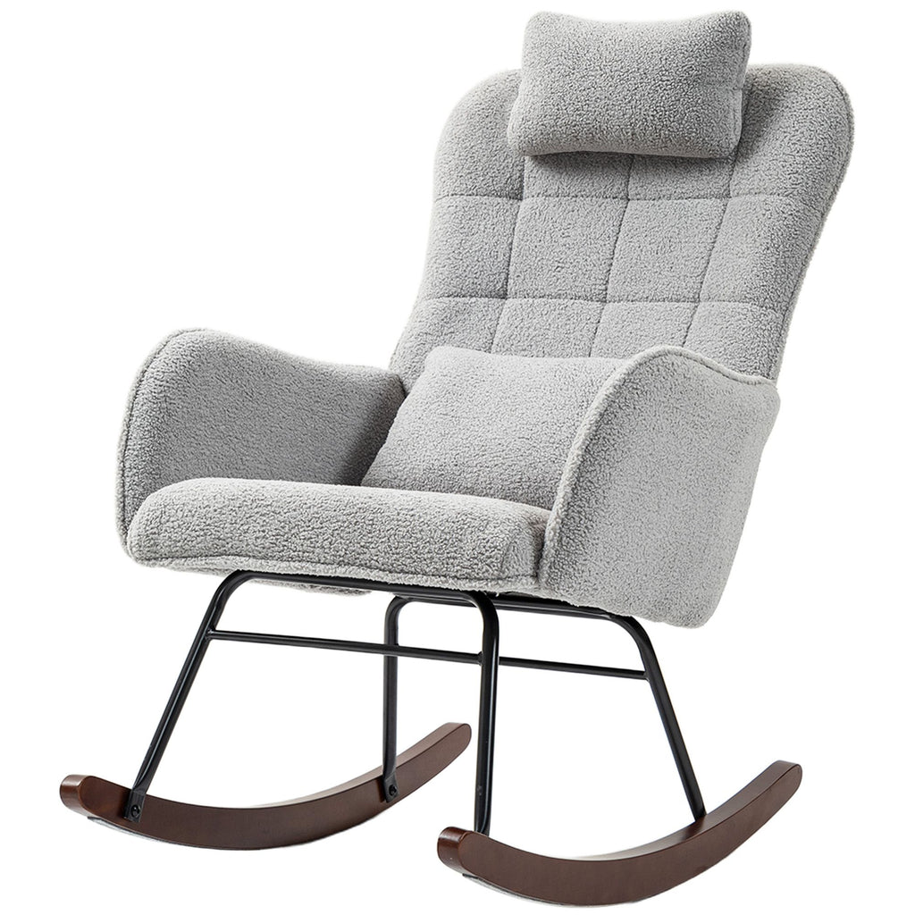 Nursery Rocking Chair with Headrest, Lumber Pillow, Nursing Chair with High Back for Living Room, Bedroom, Light Gray