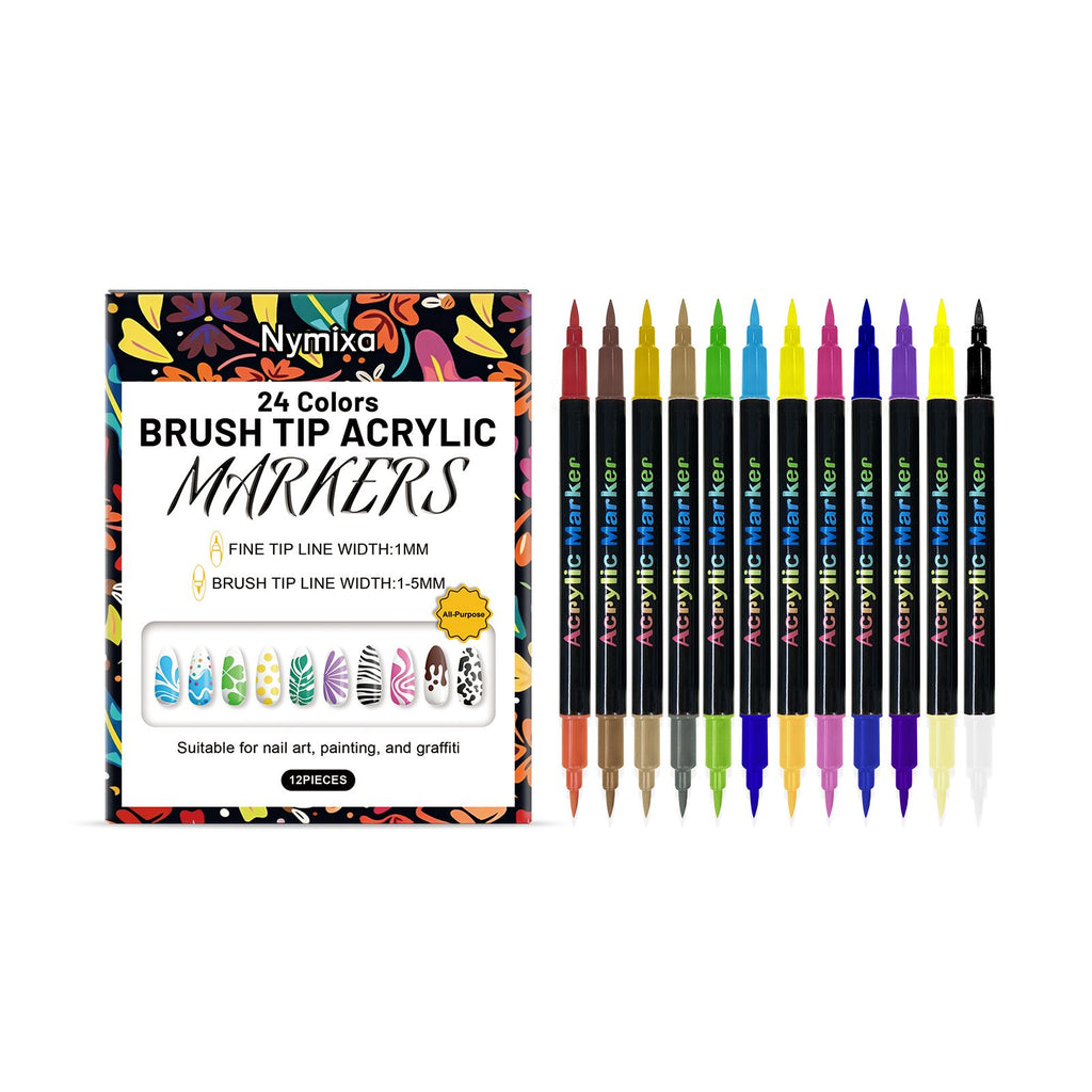 Nymixa Double-ended Nail Art Graffiti Pen Set, Quick-drying, Bright Colors, Easy to Apply and Operate for Beginners, Nail Art Tool