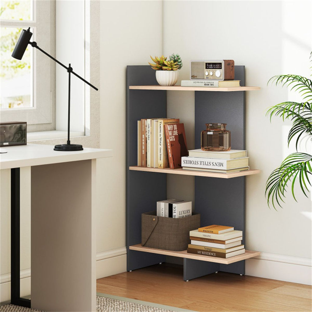 Oak 3-Tier Wooden Bookshelf, Engineered Board 66LBS Per Shelf Anti-Toppling Kit Included