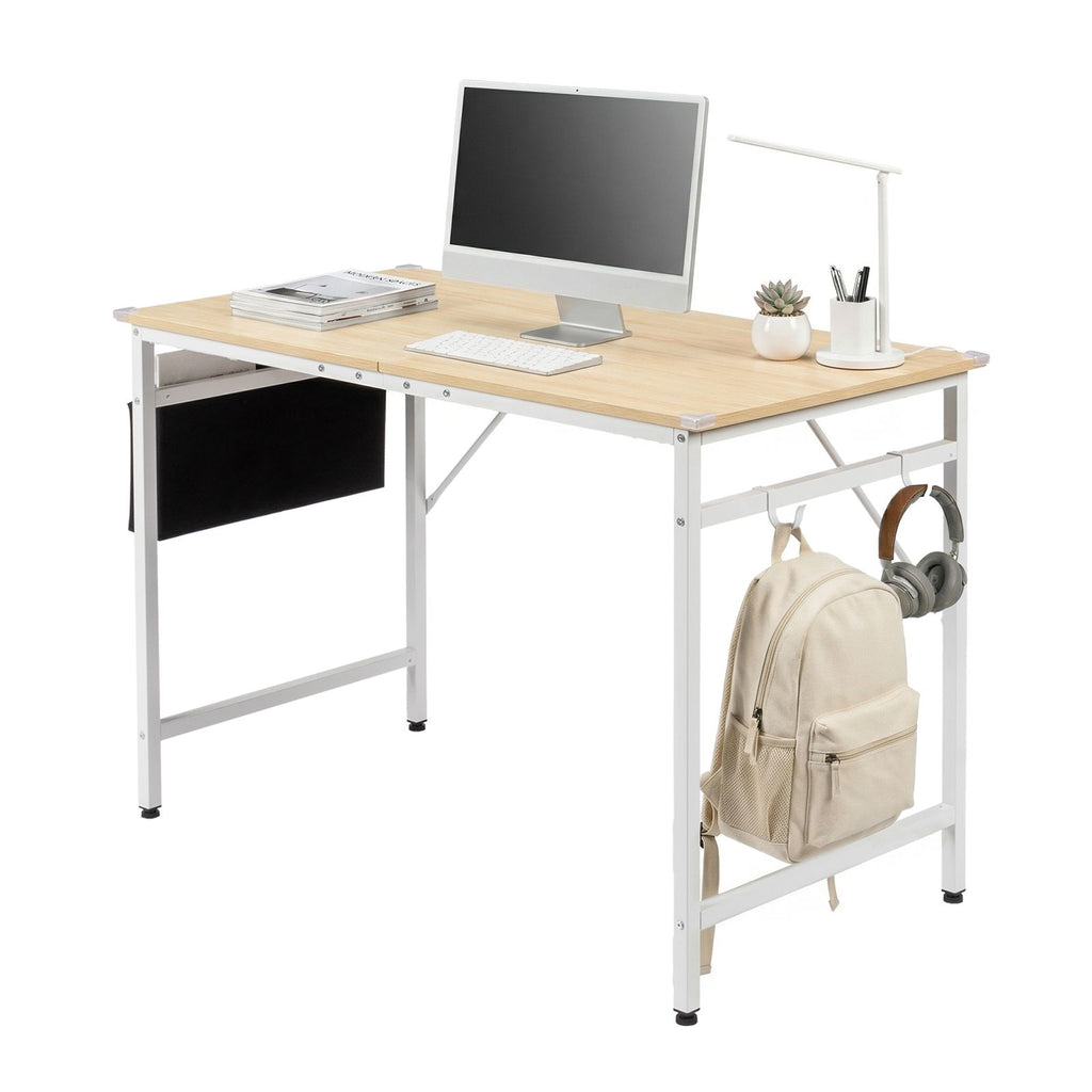 Oak-colored SG001FD P2 particleboard + iron pipe 120cm cut-out computer desk with non-woven fabric storage