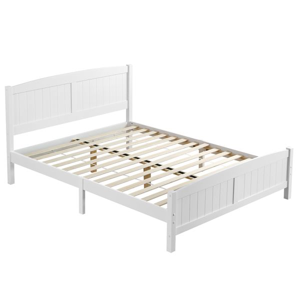 [Old Code: 80966930] Queen Pine Single-Layer Core Vertical Stripe Full-Board Curved Headboard With The Same Bed Tail Wooden Bed White