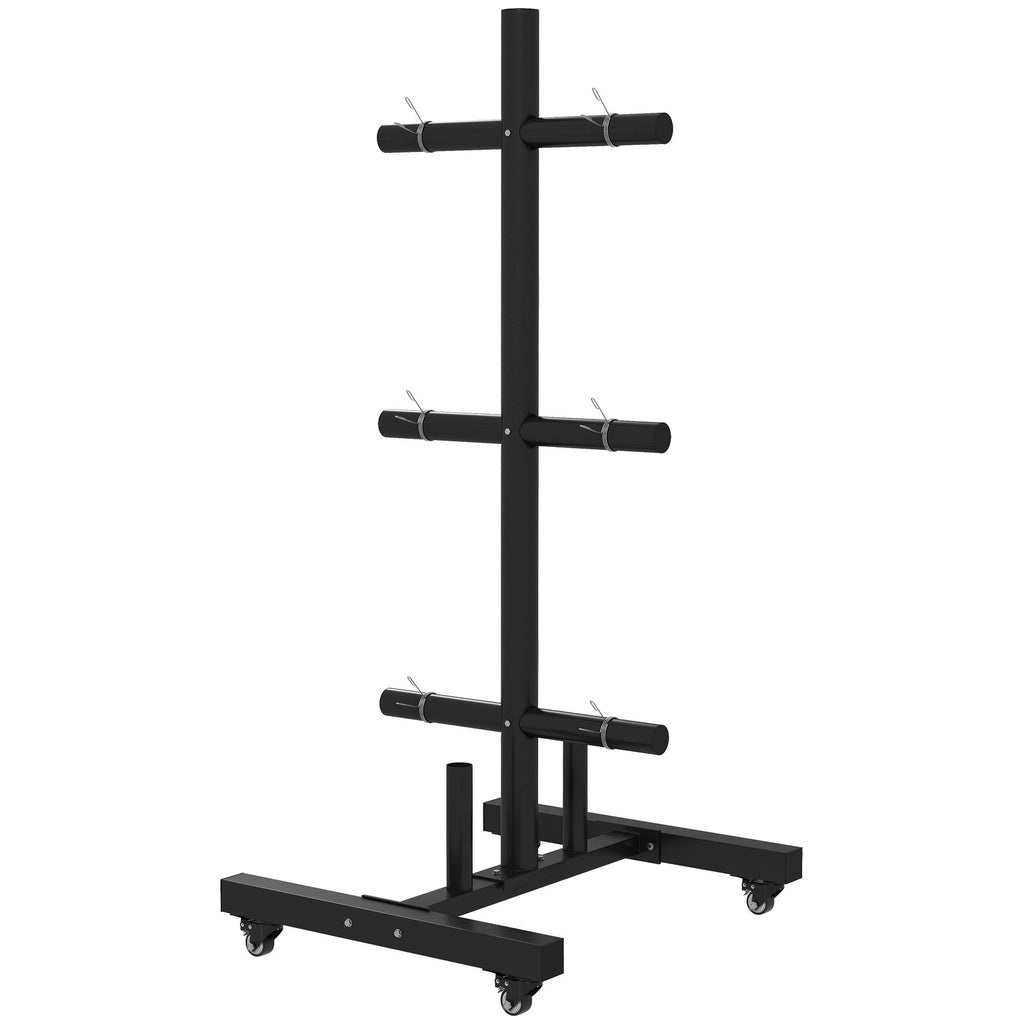 Olympic Weight Plate Rack Holder 2 inch Plates Bars 440lbs with Wheels Clamps