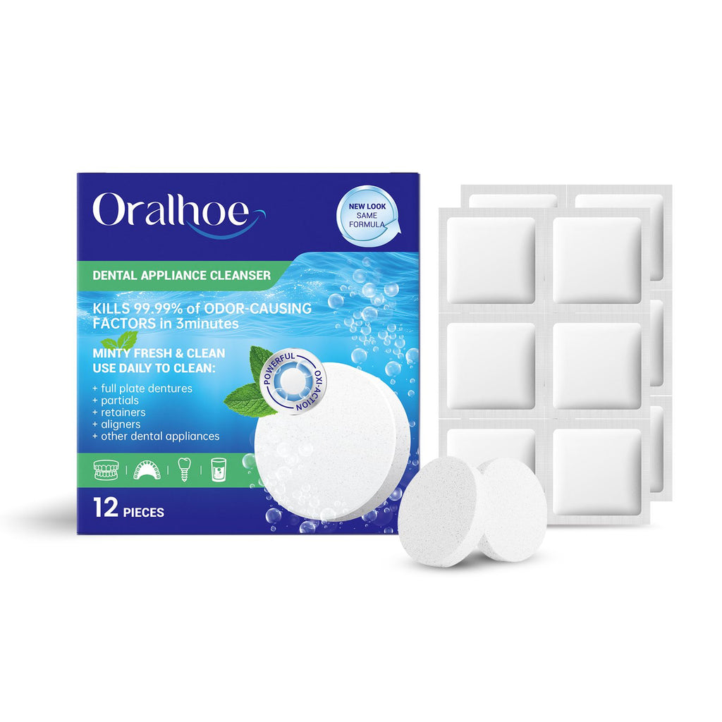 Oralhoe Denture Cleaning Tablets, Oral Care Fresh Breath, Stain Removal Braces Denture Cleaning Tablets
