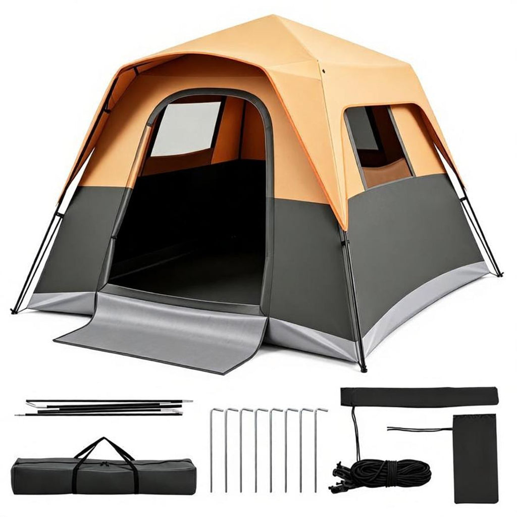 Orange Light-Blocking Outdoor Cabin Tent, Large 9x9ft Interior Windproof Rainfly Tent with Carry Bag Ground Stakes Ropes for Family Group Camping
