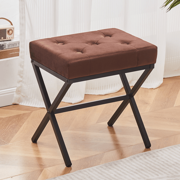 Ottoman Foot Stool Tufted Vanity Stool Ottomans Thickened Cushion Footstool Shoe Changing Seat Step Stools with Metal X Leg for Living Room Bedroom Brown