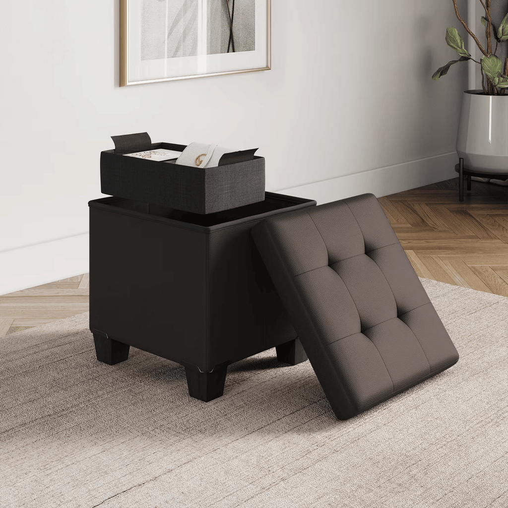 Ottoman withStorageBench, 15-inch Foot StoolStorageOttoman, Leather, Brown