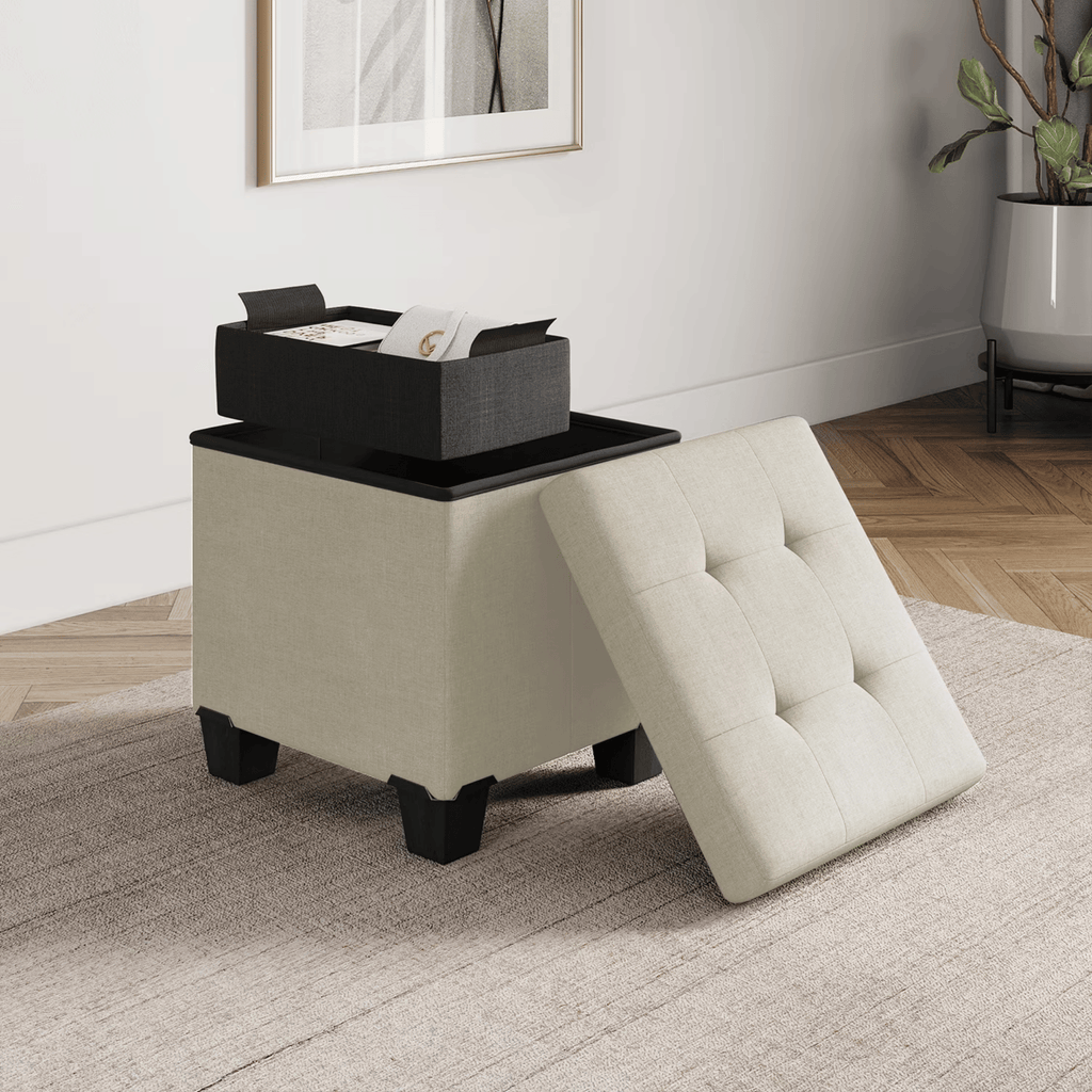 Ottoman withstoragebench, 15-inch Foot StoolStorageOttoman, Linen, White
