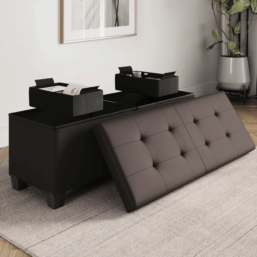 Ottoman withStorageBench, 43-inchStorageOttoman, Leather, Brown