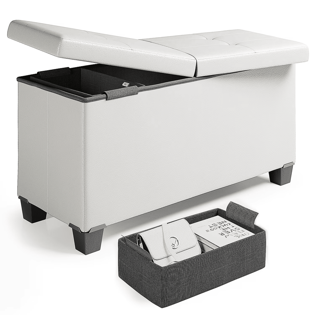 OttomanStorageBench, Faux Leather 30"StorageOttoman Bench, White