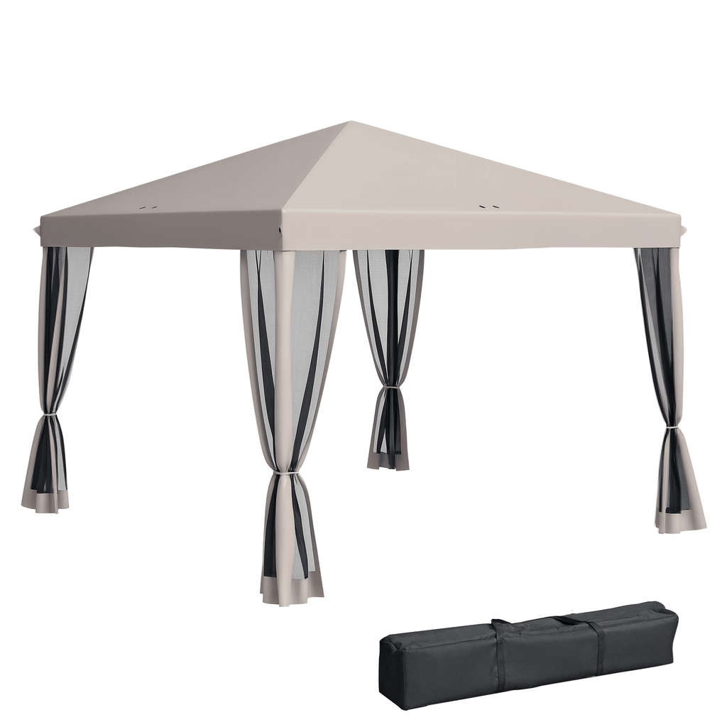 Outdoor 10 x 10 Canopy Pop-Up Tent with Sidewalls Instant Setup 4 Mesh Walls for Party Events Beige